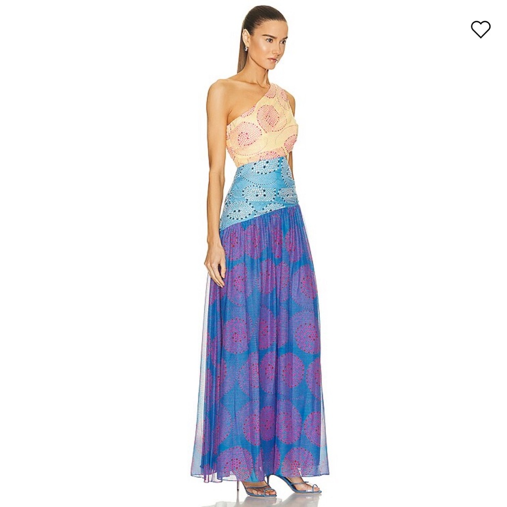 STAUD Ashlyn One-shoulder Chiffon Maxi Dress in Whirlpool Size 6 - Picture 6 of 11
